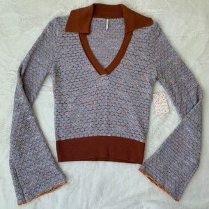 NWT Free People Vintage Blue Combo Sweater Retro
